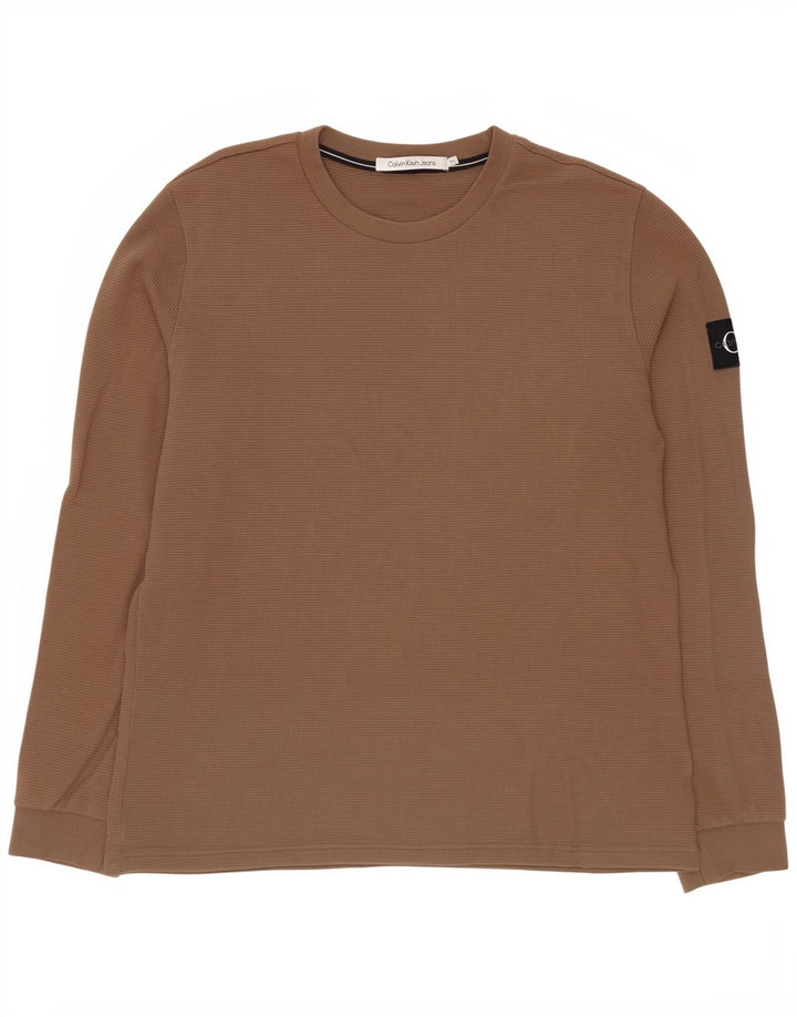 Calvin Klein Mens Top Manga Larga 2XL Algodón Marrón