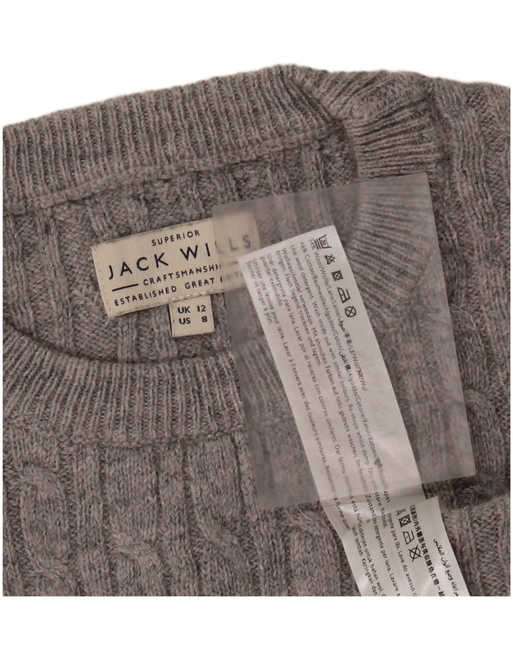 JACK WILLS Suéter corto con cuello redondo para mujer UK 12 Lana gris medio
