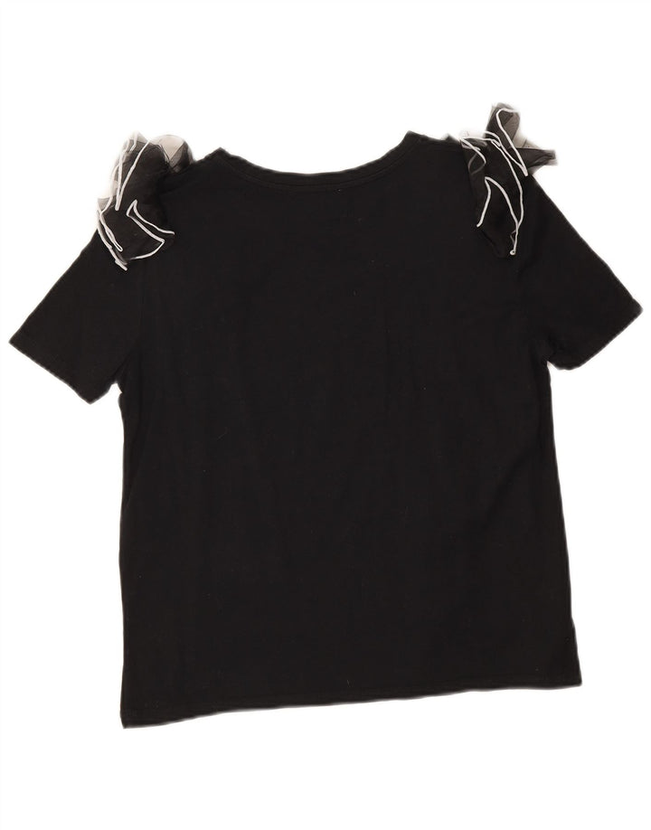 Zara Mujer Blusa Top Reino Unido 10 Pequeño Algodón Negro