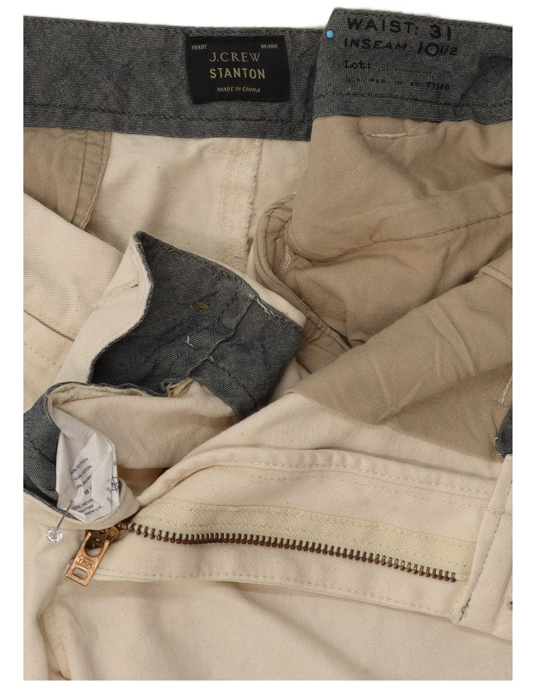 J. Crew Pantalones cortos chinos Stanton para hombre W31 Algodón blanco roto medio