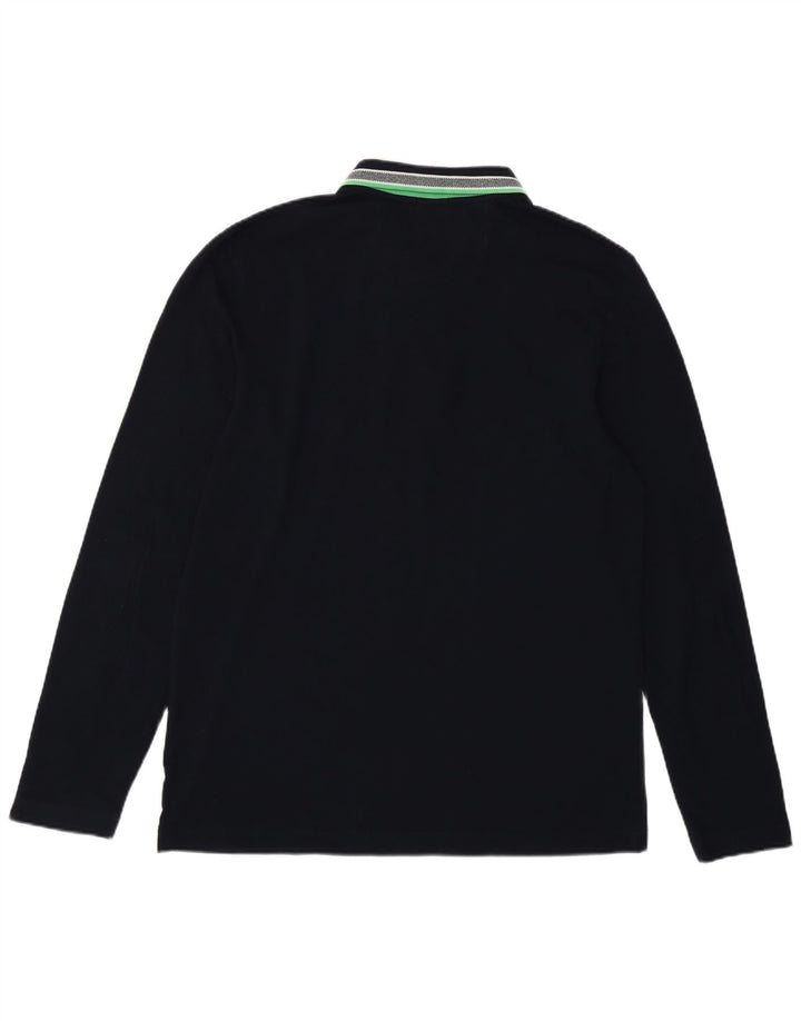 Hugo Boss Polo de manga larga para hombre, ajuste regular, talla grande, algodón azul marino