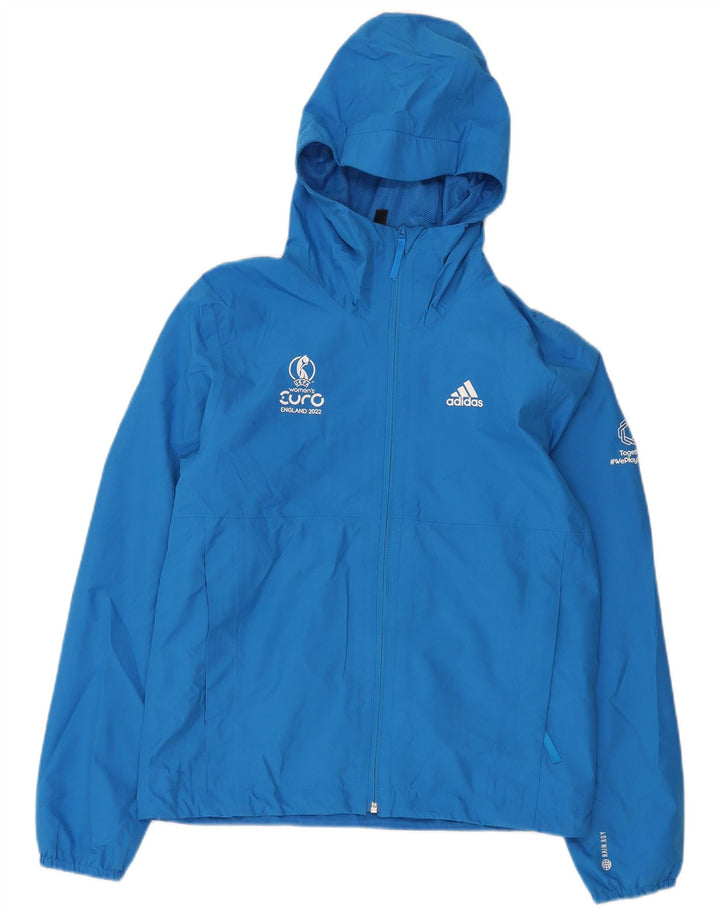 Adidas Chaqueta impermeable con capucha gráfica para hombre UK 34 XS Poliéster azul