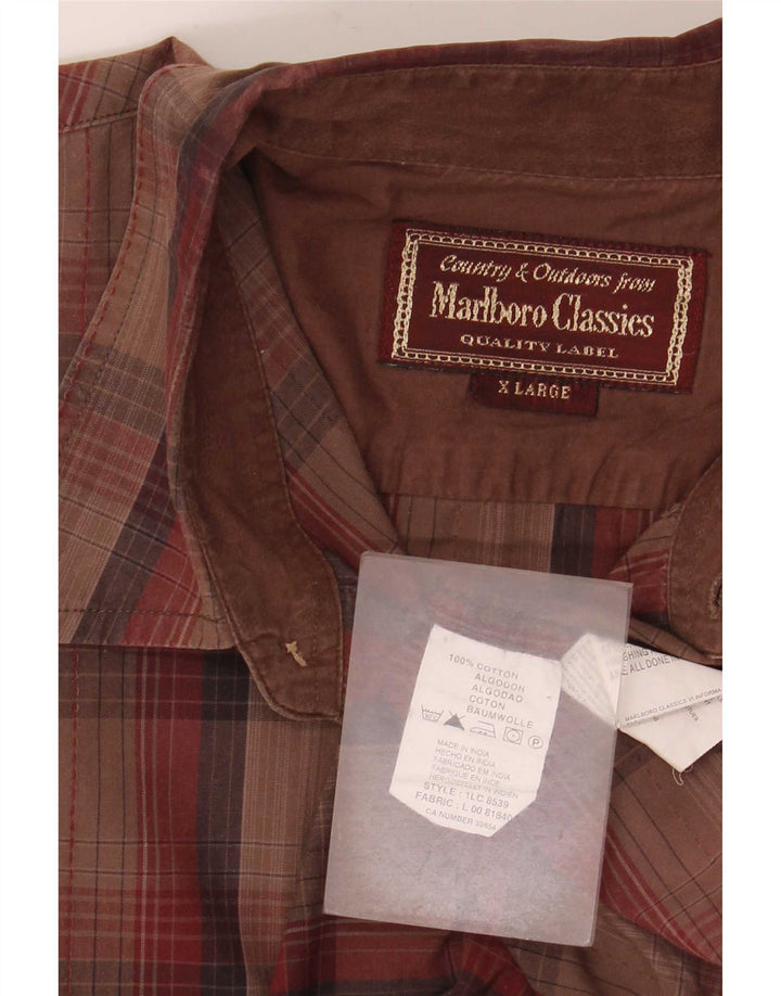 Marlboro Classics Camisa Hombre XL Marrón Cuadros Algodón
