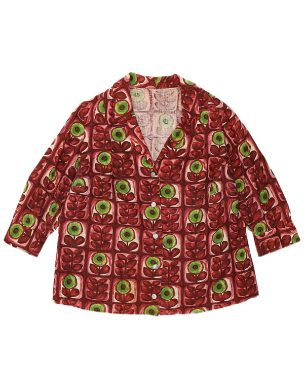 Vintage mujer 3/4 manga camisa blusa Reino Unido 14 medio borgoña floral retro