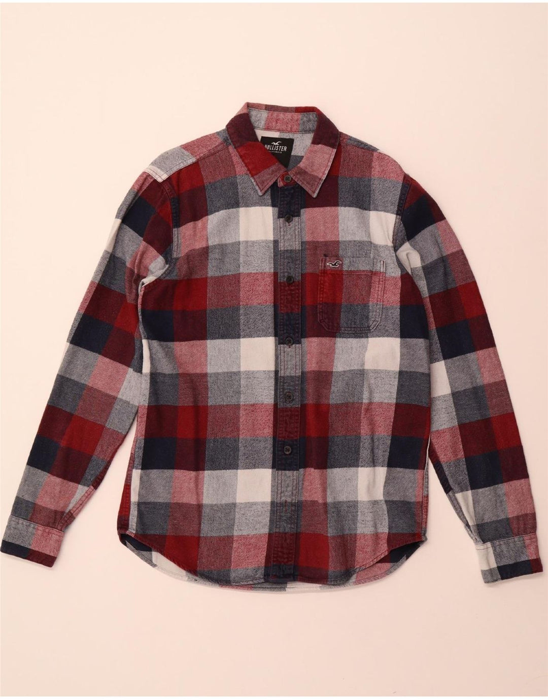 HOLLISTER Camisa de franela para hombre con cuadros burdeos medianos
