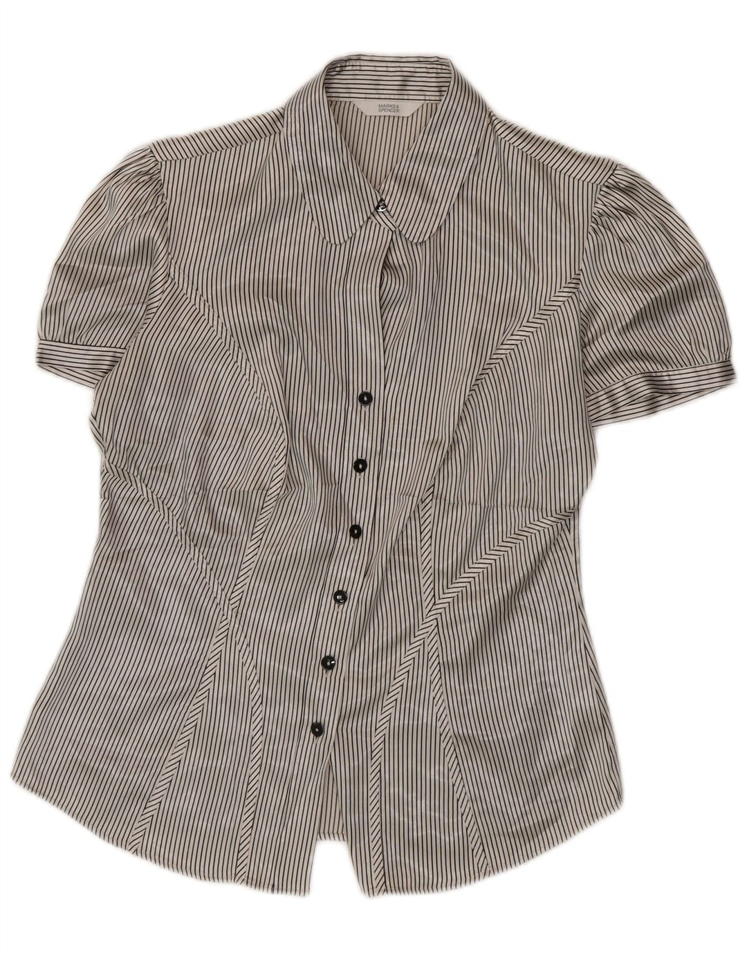 Marks & Spencer Blusa para mujer UK 10 Small Beige Pinstripe