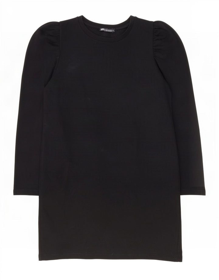 Zara Vestido recto de manga larga para mujer UK 44 Algodón negro mediano