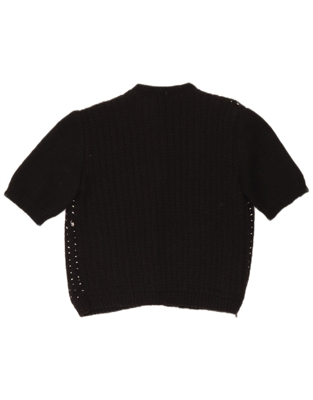 VINTAGE Mujer Crop Cardigan Suéter Reino Unido 14 Grande Negro Manchado