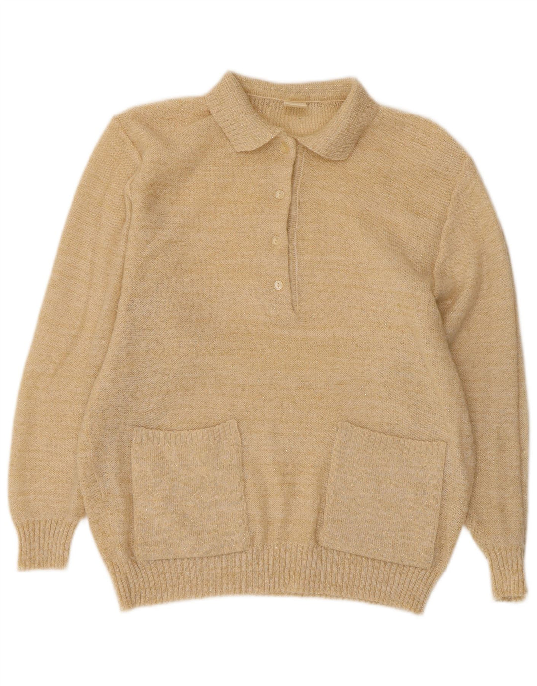 Vintage mujer oversize polo cuello jersey suéter EU 40 medio beige