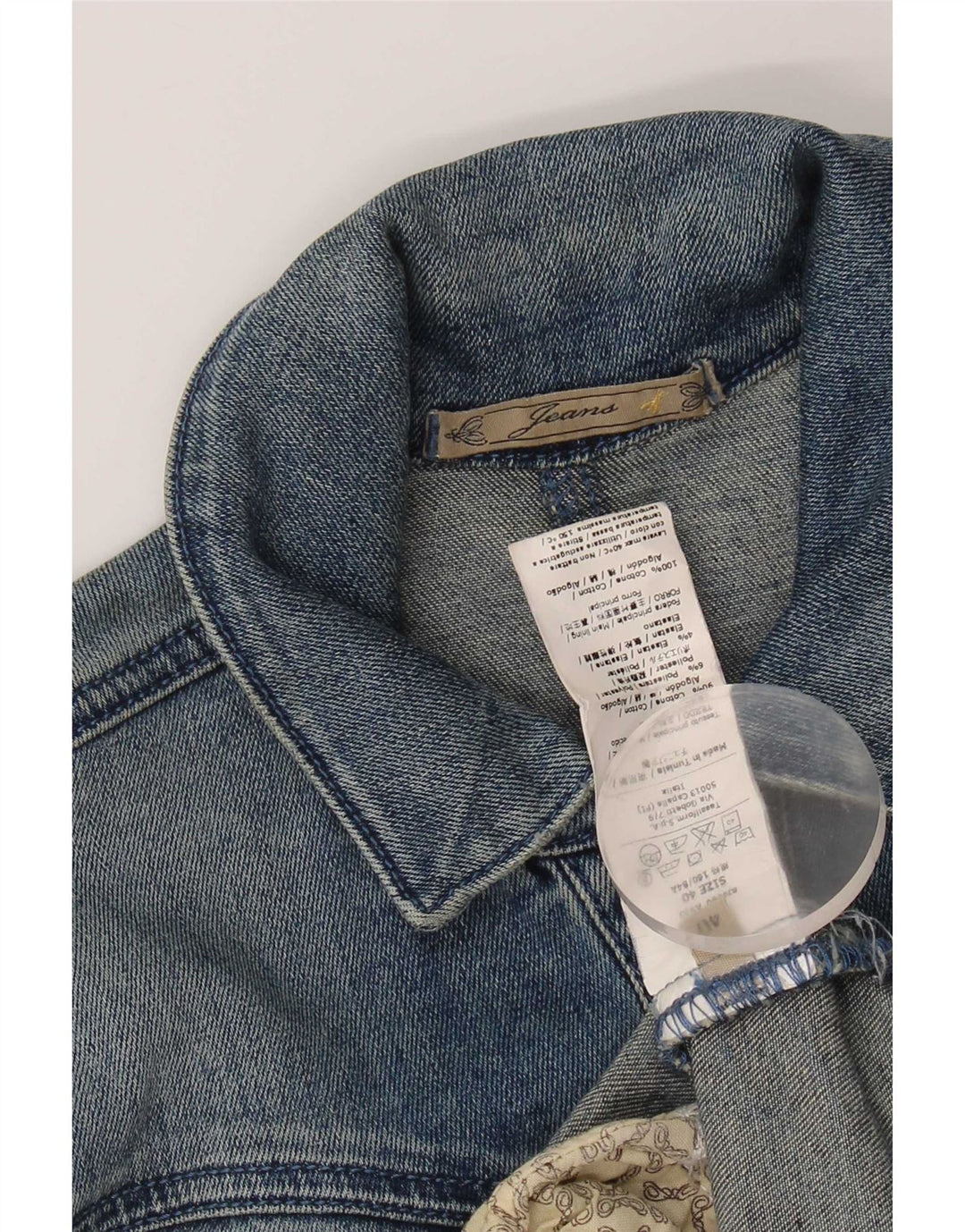 Vintage mujer crop denim chaqueta IT 40 pequeño algodón azul