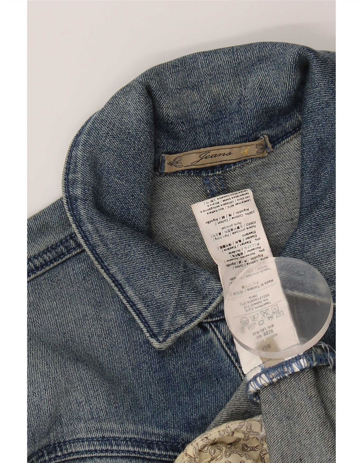 Vintage mujer crop denim chaqueta IT 40 pequeño algodón azul