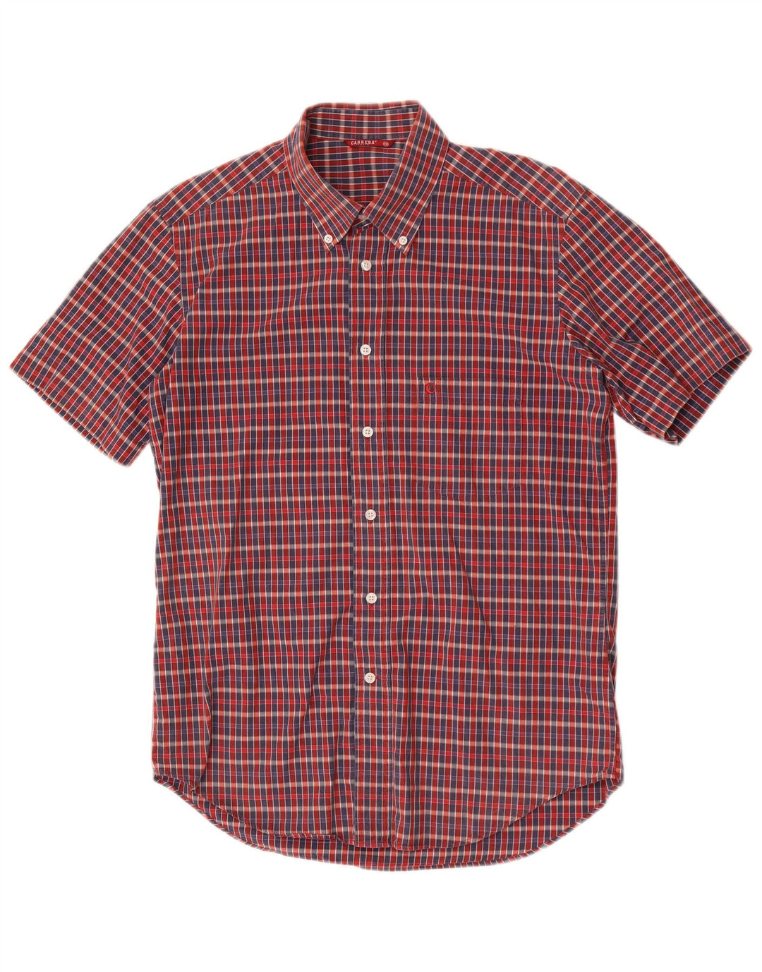 Camisa Carrera Hombre Manga Corta Algodón Cuadros Rojo Mediano