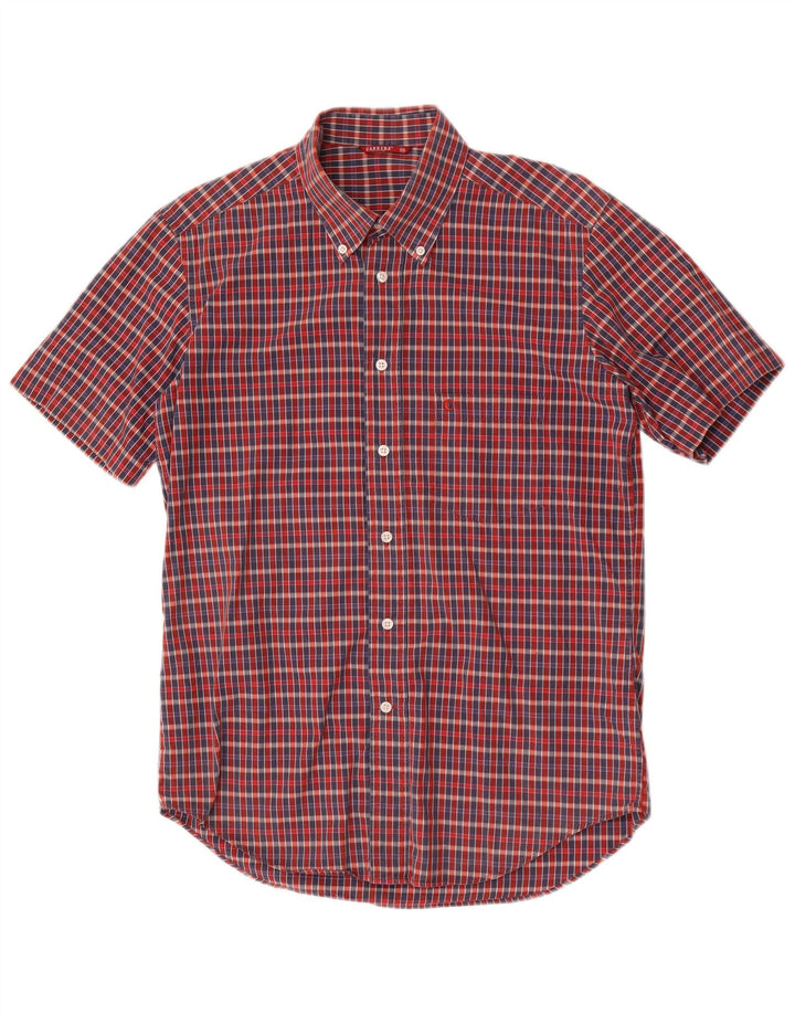 Camisa Carrera Hombre Manga Corta Algodón Cuadros Rojo Mediano