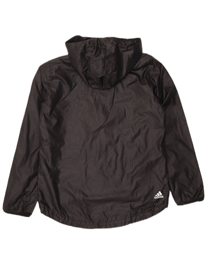 ADIDAS Chaqueta impermeable con capucha gráfica para mujer Reino Unido 12/14 Mediano Negro Poliéster