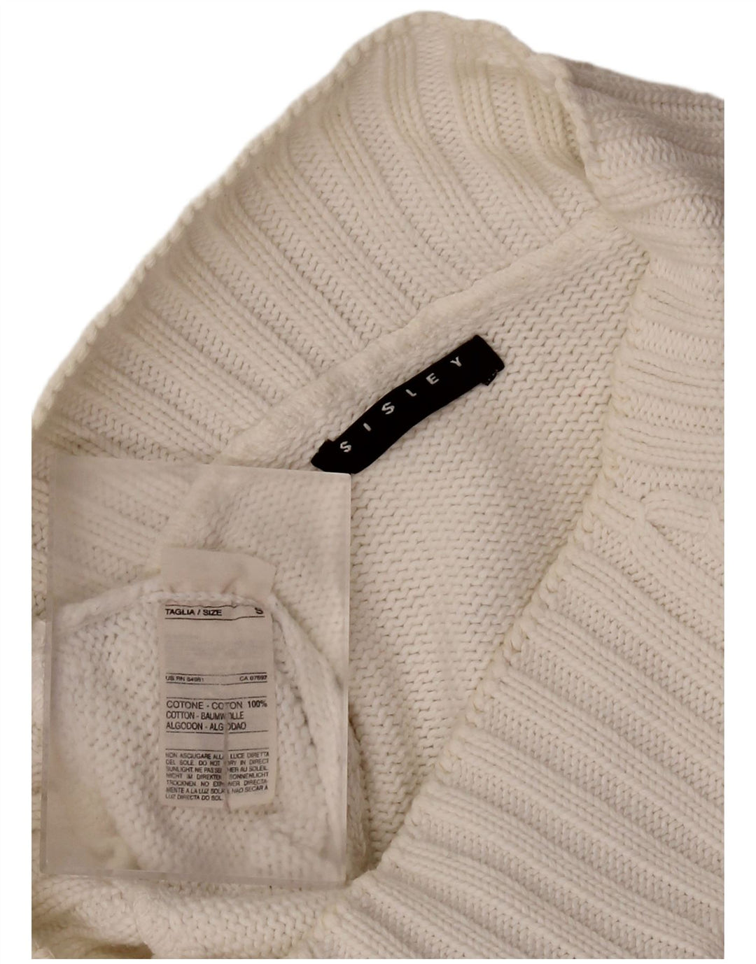 SISLEY Suéter corto con cuello de tortuga para mujer UK 10 Small White Cotton