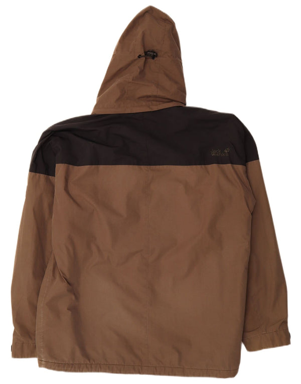 Jack Wolfskin Chaqueta cortavientos con capucha para hombre UK 38 Marrón medio Colorblock