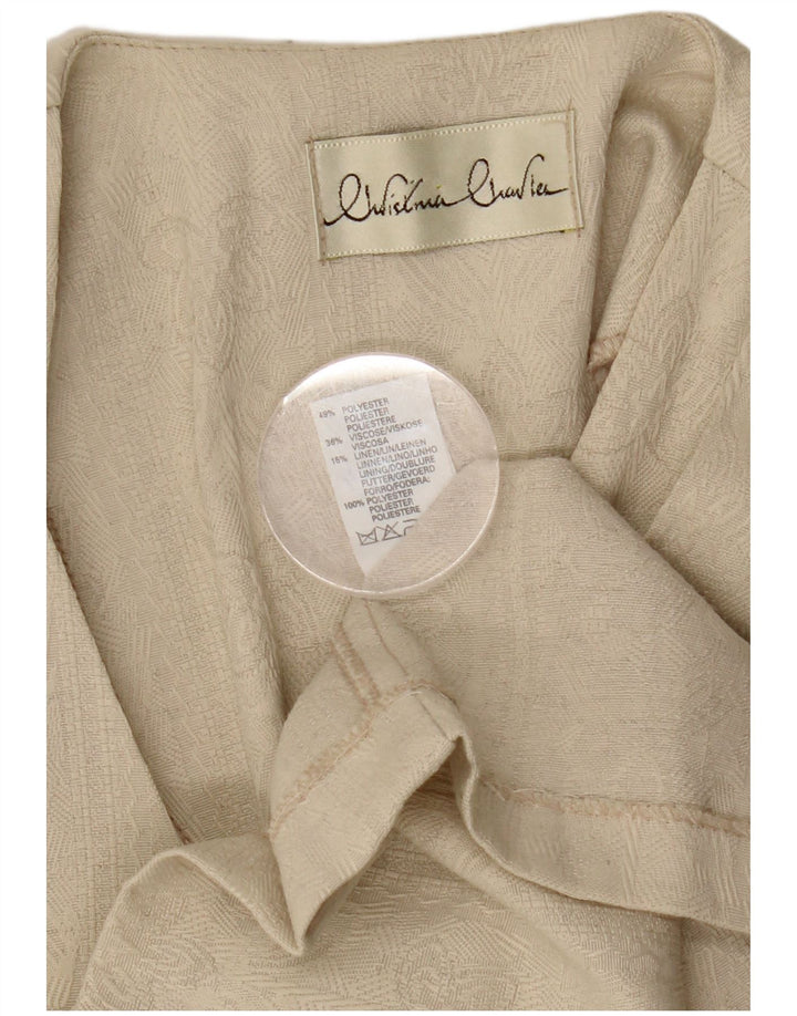 Vintage mujer manga corta longline Blazer chaqueta Reino Unido 8 pequeño beige clásico