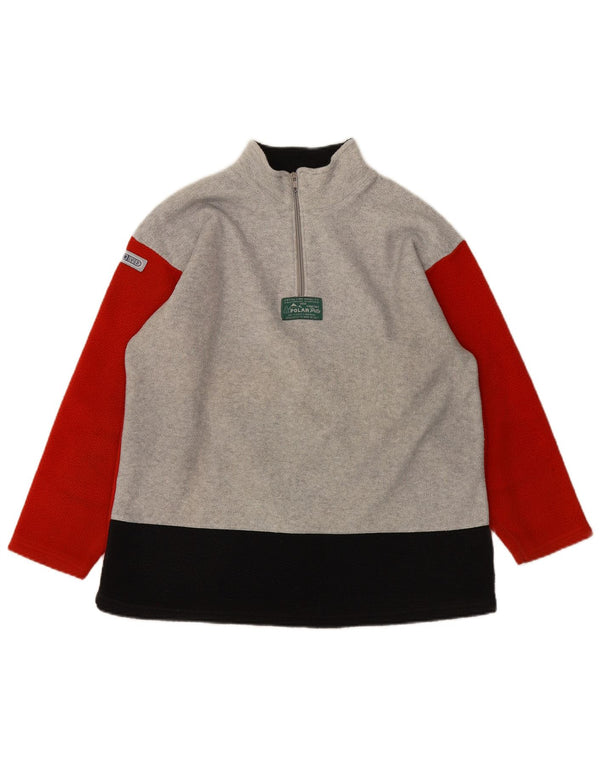 Vintage Boys Zip Neck Fleece Jumper 13-14 Años Gris Colorblock Deportes