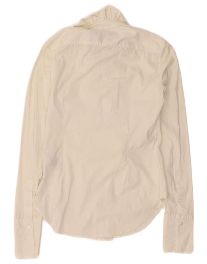 Ralph Lauren - Camisa con volantes para mujer, talla 6, algodón blanco mediano