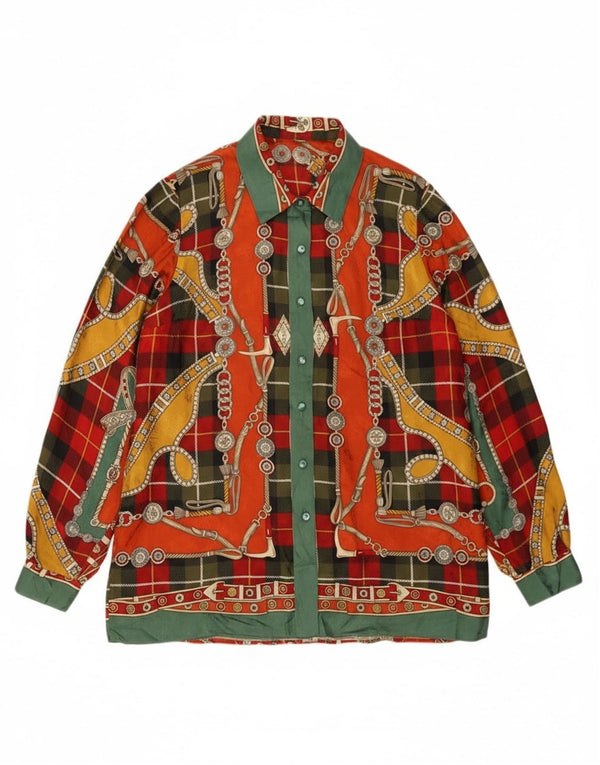 Vintage mujer patrón abstracto camisa blusa Reino Unido 14 grande multicolor