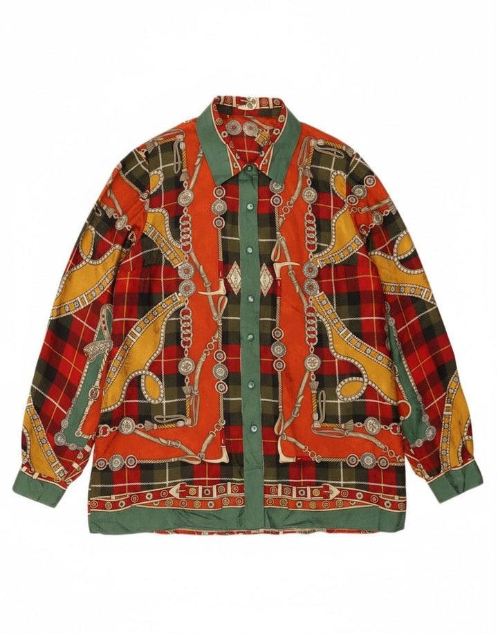 Vintage mujer patrón abstracto camisa blusa Reino Unido 14 grande multicolor
