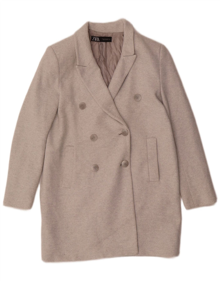 Zara Mujer Abrigo Cruzado UK 44 Poliéster Gris Medio
