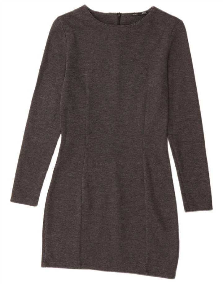 Zara Mujer Vestido Jersey UK 8 Pequeño Algodón Gris