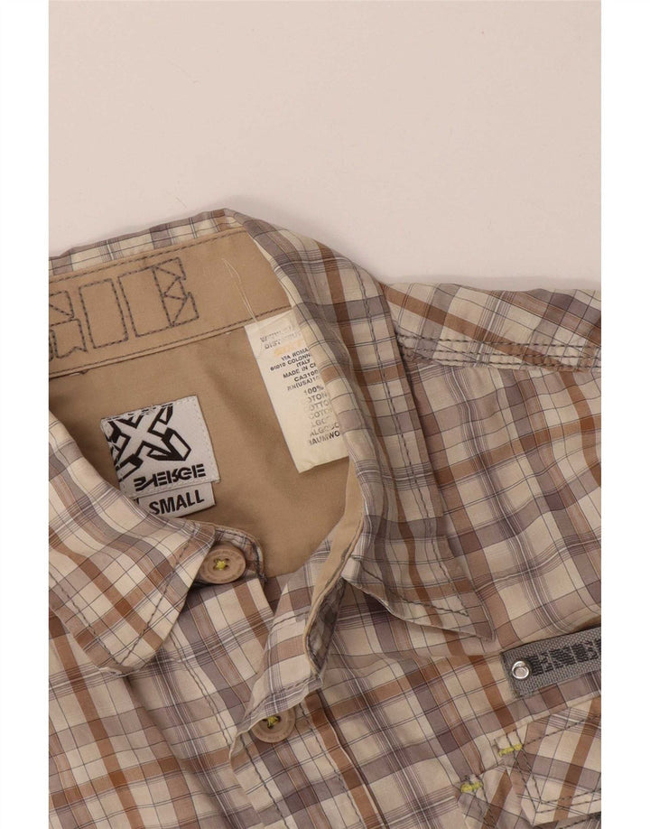 Camisa De Manga Corta Energie De Algodón A Cuadros Beige Pequeño Para Hombre