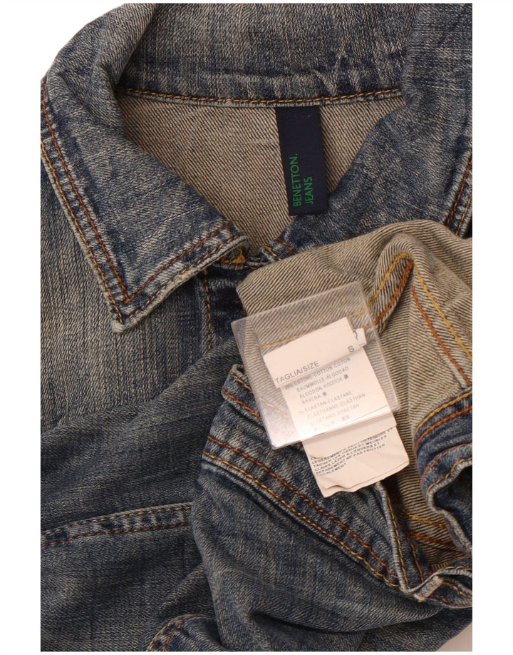 BENETTON Chaqueta vaquera corta para mujer UK 10 Small Blue Cotton