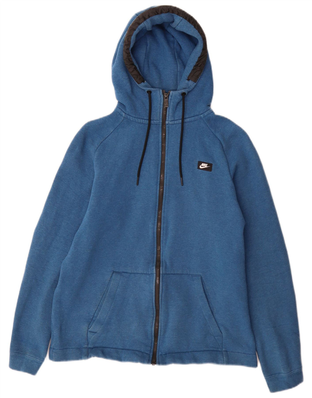 Nike - Sudadera con capucha y cremallera para hombre, algodón azul medio con bloques de color