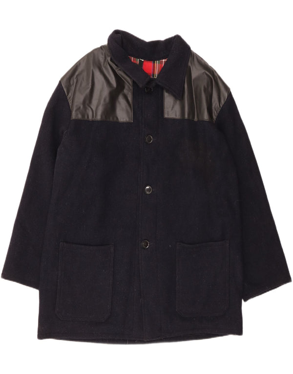 VINTAGE Abrigo holgado para hombre IT 44 XS Lana color block azul marino