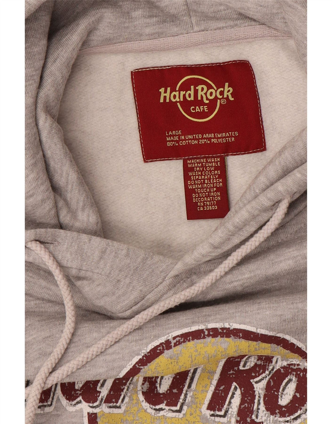 Hard Rock Cafe Hombre Amsterdam Graphic Sudadera con capucha Jumper Grande Gris Poliéster