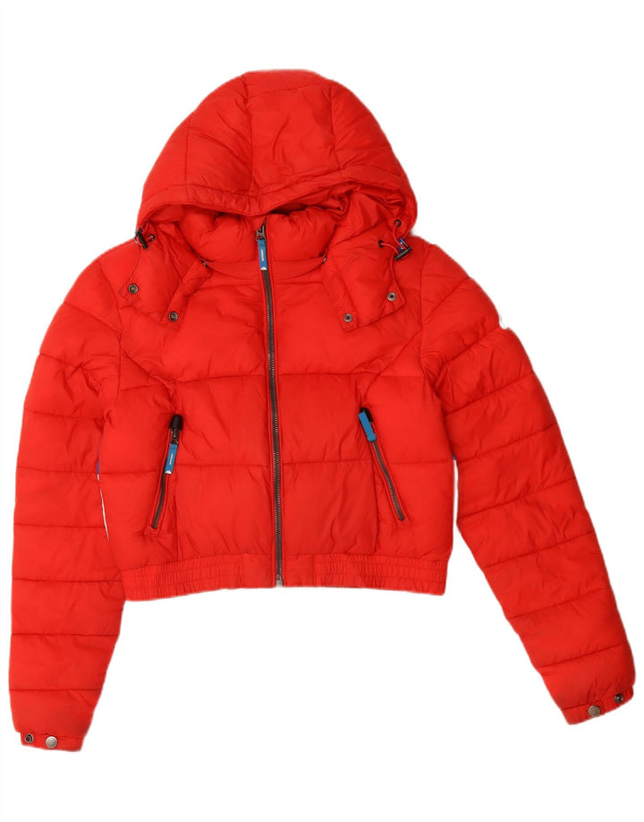 SUPERDRY Chaqueta corta acolchada con capucha para mujer UK 40 Small Red Colourblock