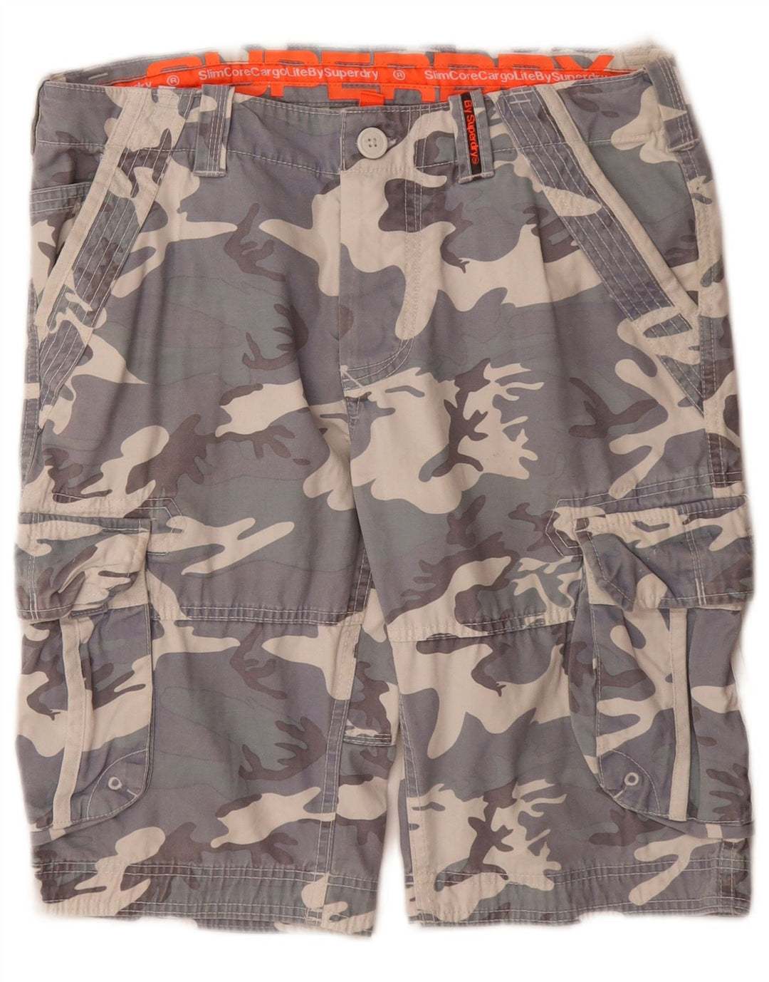 SUPERDRY Pantalones cortos cargo para hombre pequeños W32 Algodón de camuflaje gris