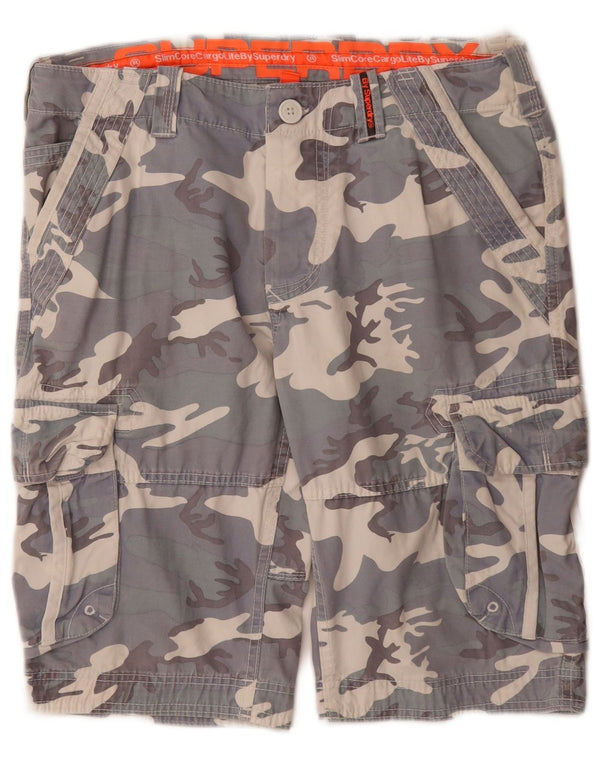 SUPERDRY Pantalones cortos cargo para hombre pequeños W32 Algodón de camuflaje gris