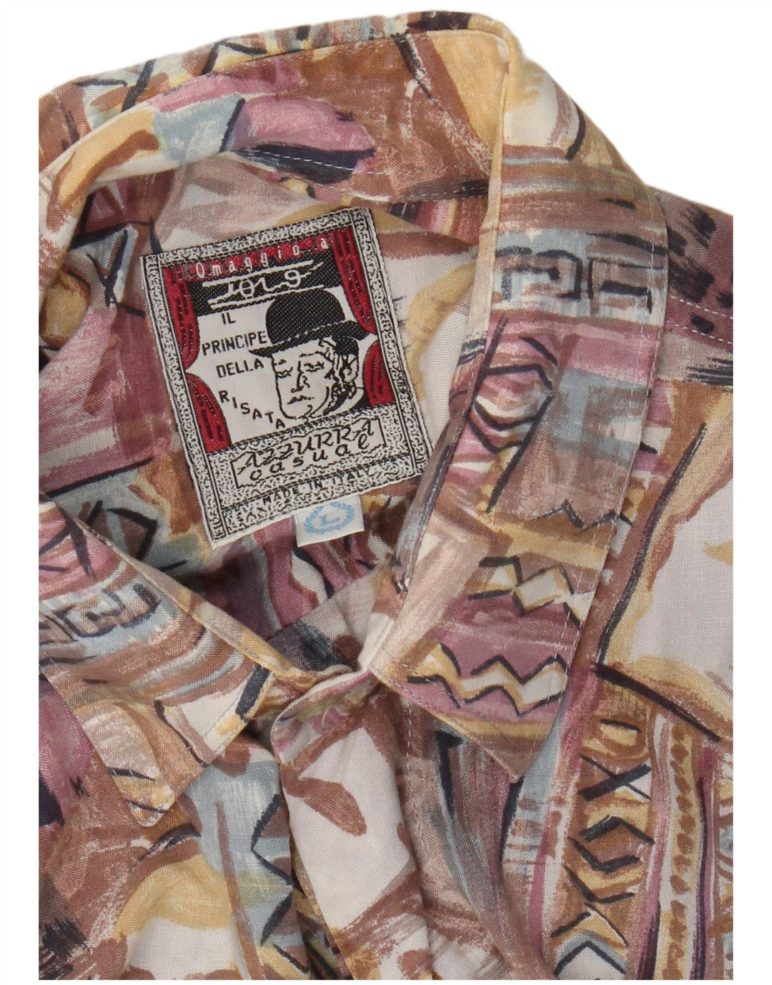 Azzurra Camisa de manga corta para hombre con patchwork multicolor grande