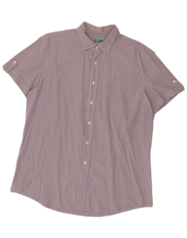 Benetton Hombre Camisa De Manga Corta Large Vichy Morado