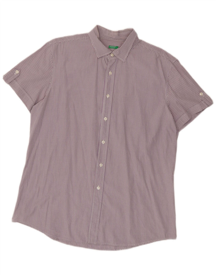 Benetton Hombre Camisa De Manga Corta Large Vichy Morado