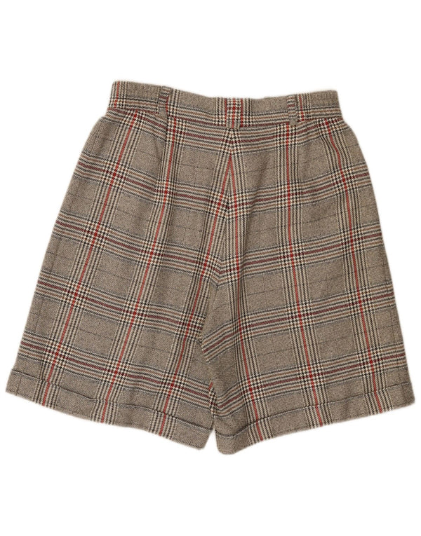 Vintage mujer cintura alta pantalones cortos casuales EU 42 grande W32 gris a cuadros