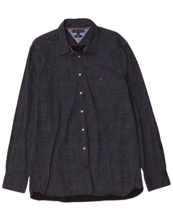 TOMMY HILFIGER Camisa slim fit para hombre XL Algodón con lunares azul marino