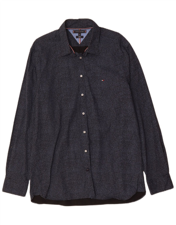 TOMMY HILFIGER Camisa slim fit para hombre XL Algodón con lunares azul marino
