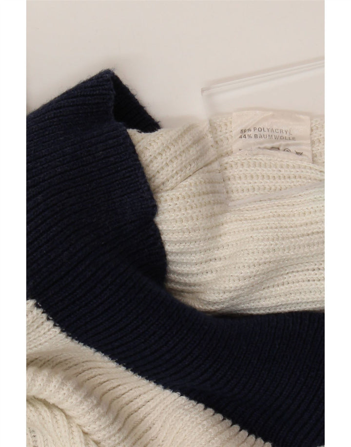 VINTAGE suéter de jersey con cuello en V para mujer Reino Unido 16 Bloque de color blanco grande