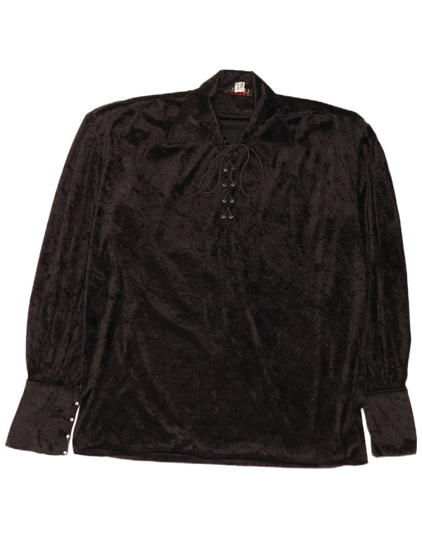 VINTAGE Blusa de terciopelo de manga larga para mujer Top UK 20 2XL Negro