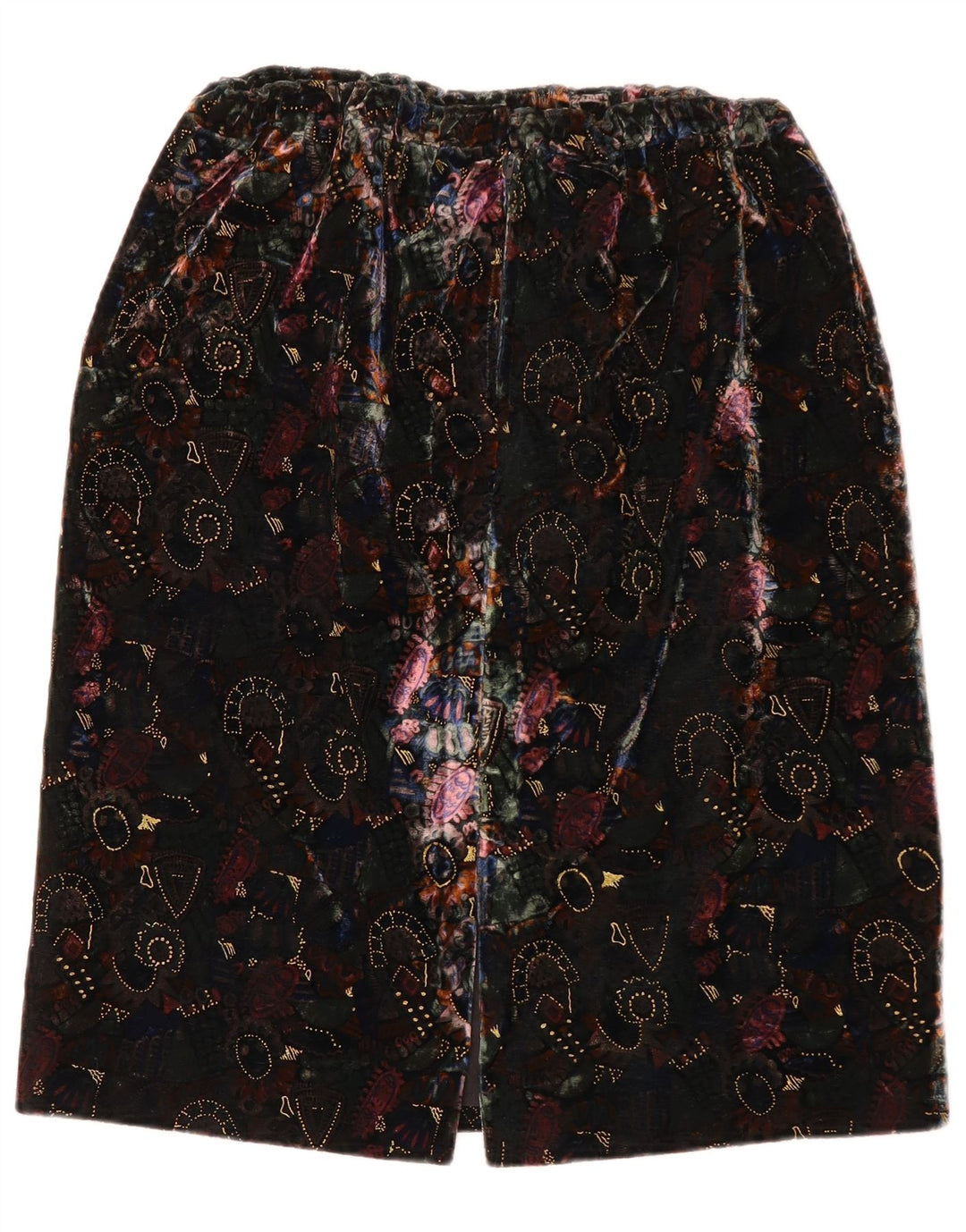 Vintage mujer patrón abstracto terciopelo falda recta W28 medio negro