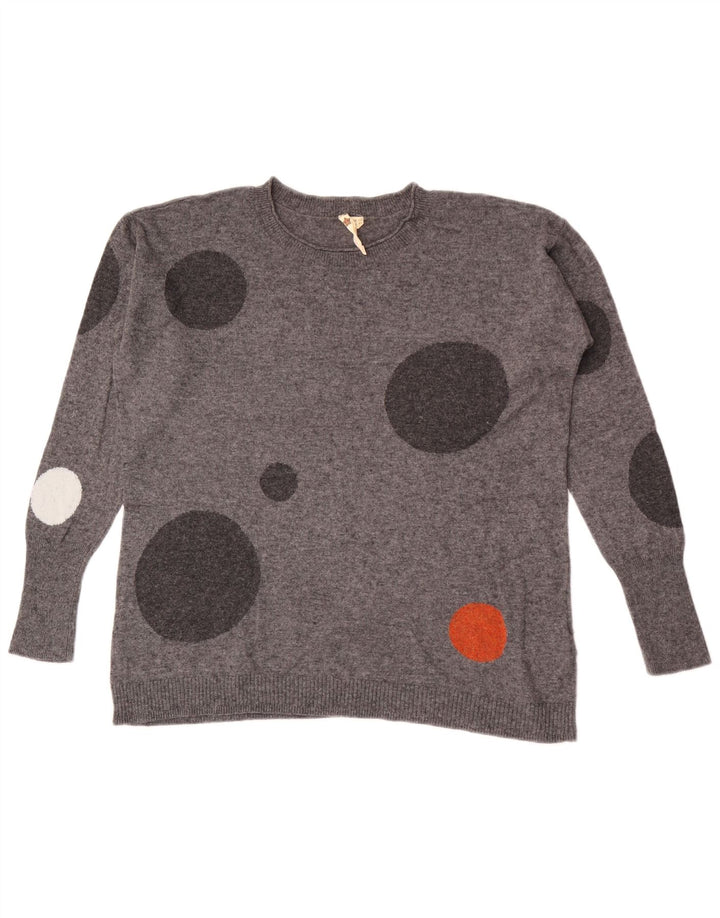 White Stuff Suéter tipo jersey con cuello redondo para mujer, talla 42, color gris medio con lunares