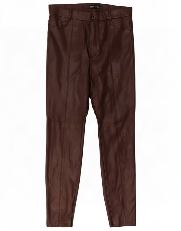 Zara Mujer Pantalón Slim De Piel Sintética Grande W30 L29 Marrón Polietileno