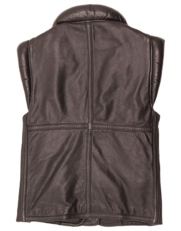 Vintage hombres cuero Gilet Reino Unido 38 cuero negro medio