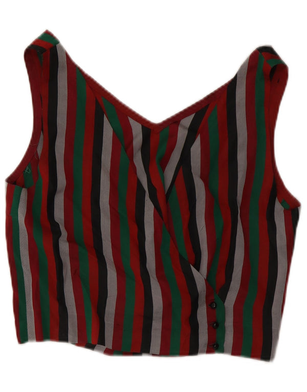 VINTAGE Blusa de camisa corta para mujer Reino Unido 12 Rayas multicolores medianas