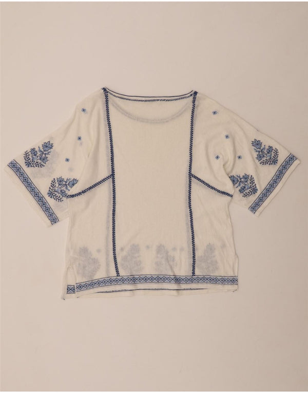 MONSOON Blusa para mujer Top UK 40 Grande Lino floral blanco roto