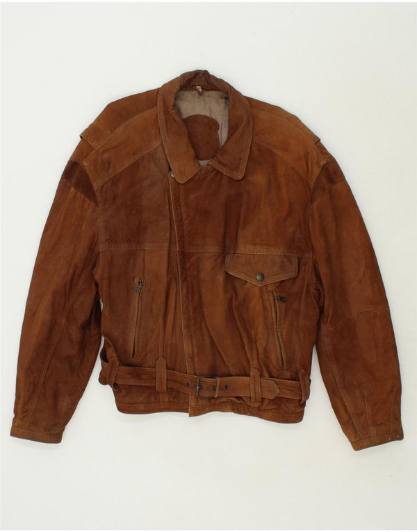 VINTAGE Chaqueta de ante para hombre IT 56 3XL Cuero marrón
